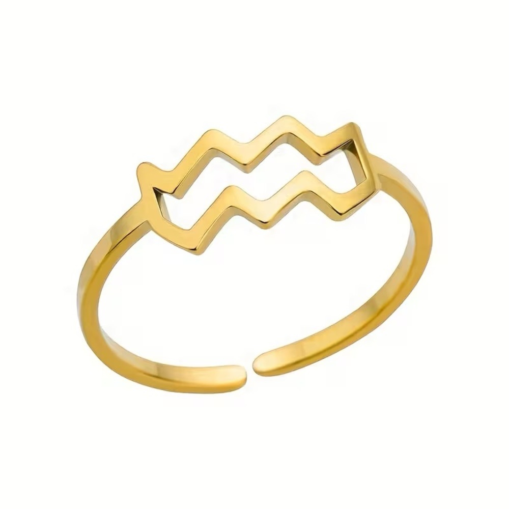 Women’s Aquarius Gold Zodiac Ring Adjustable Stainless Steel Astrology Jewelry